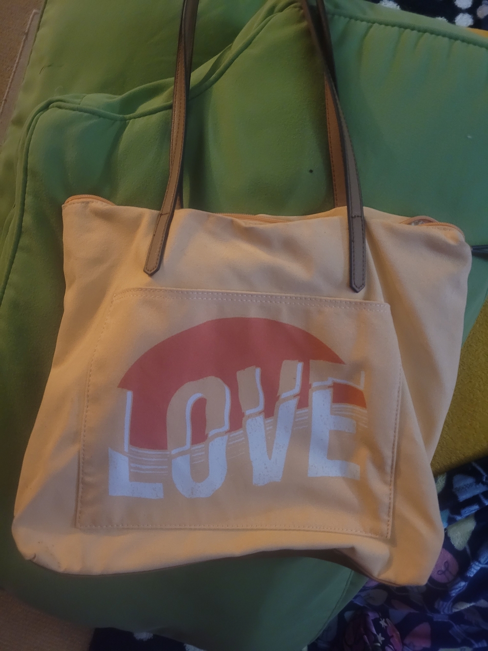 LOVE Graphic Canvas Tote Bag in Peach